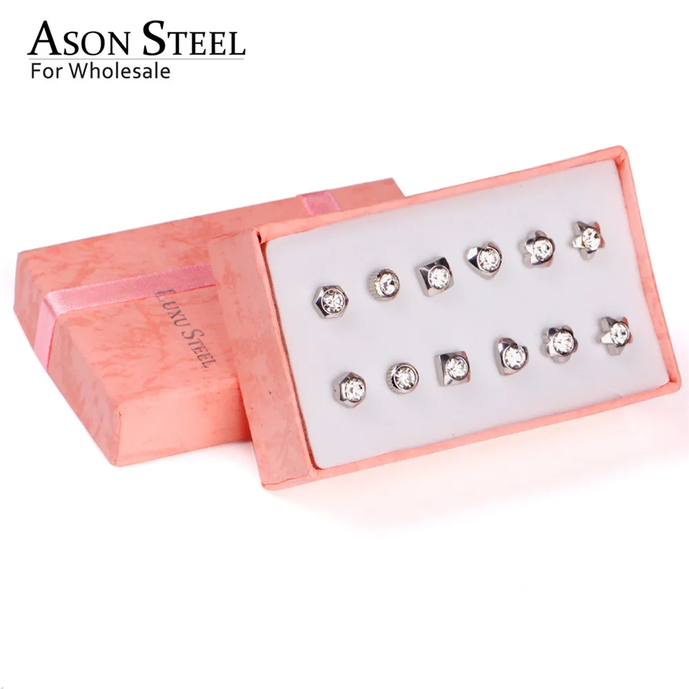 ASONSTEEL Minimalist Earrings Round Cubic Zirconia with Gold Anti-allergy 6pairs/box Push Back Stud Office Ladies | Украшения и