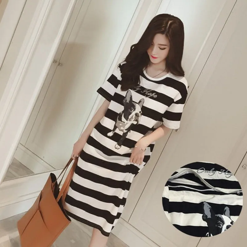 Летнее платье для кормящих матерей одежда грудного вскармливания в полоску с