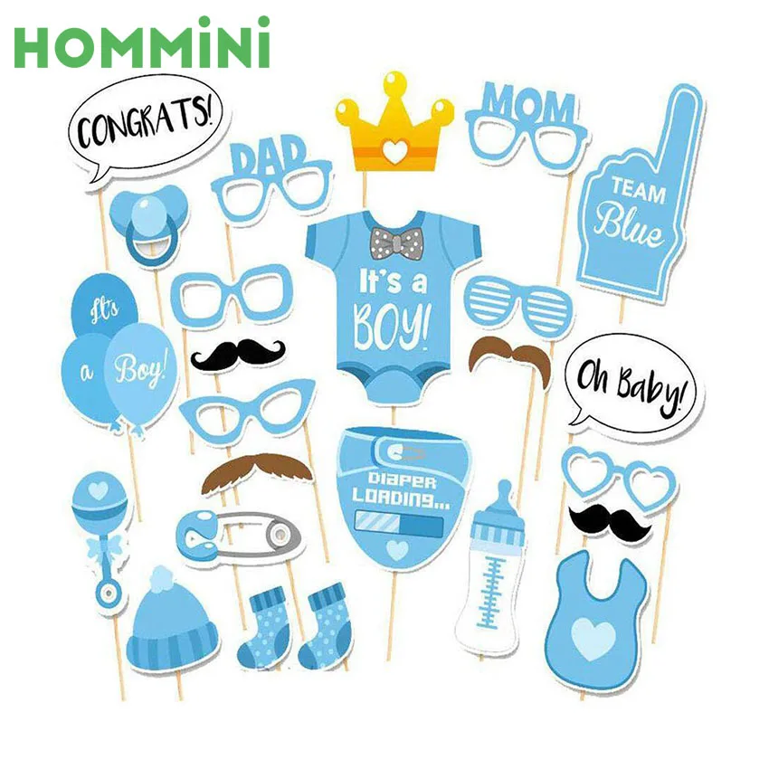 HOMMINI Photo Booth Props Photography Mask Paper Card Boy Girl For First 1 Birthday Baby Shower Party Decoration Event | Дом и сад