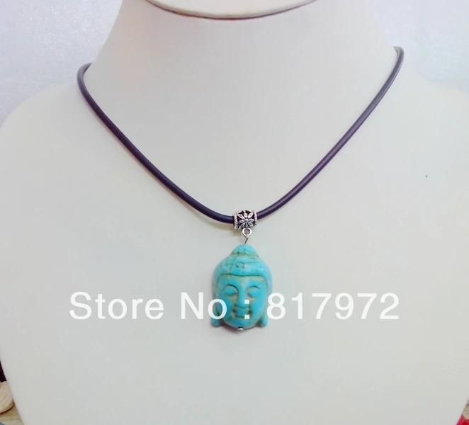 

10pcs Simple Style Stone howlite Carved Lucky Buddha Head Bib Chain Necklace hide rope Party Gift charm &6N00122