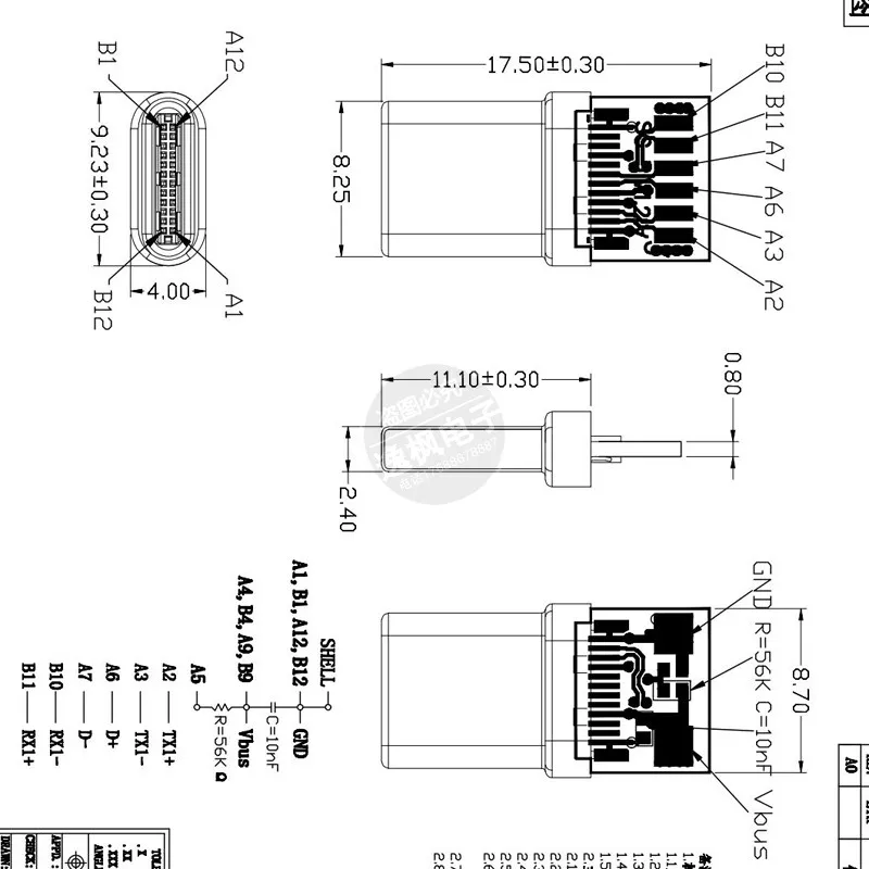 10 шт./лот TYPE C штекер 24P с печатной платой стрейч до 10NF конденсатор 56K резистор 8