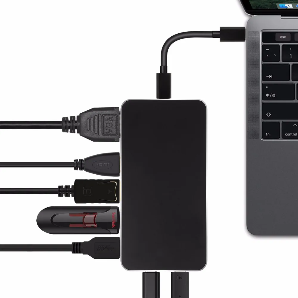 JZYuan 7 IN 1 USB-C Type C 3.1 Hub to HDMI DP VGA 1080P Video Adapter With PD Power Delivery Dual USB 3.0 HUB | Компьютеры и офис