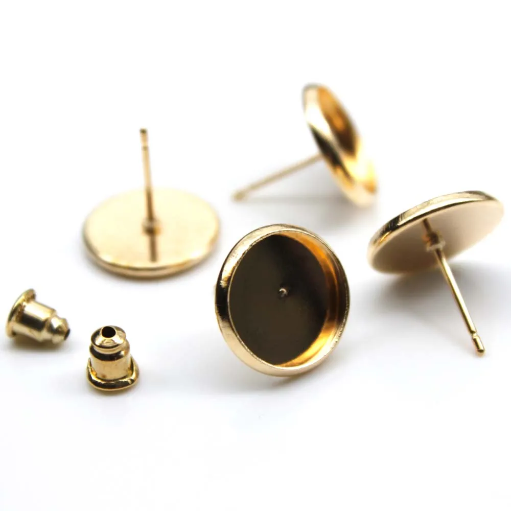 12 мм круглые сережки-гвоздики серебряного цвета античные бронзовые Стеклянные