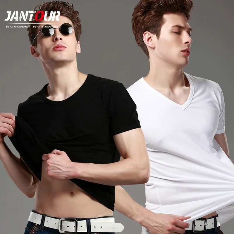 Комплект из 2 предметов, брендовая одежда jantour, эластичная Хлопковая мужская футболка, Мужская модная футболка, повседневная мужская футболка для фитнеса, 3xl 4XL