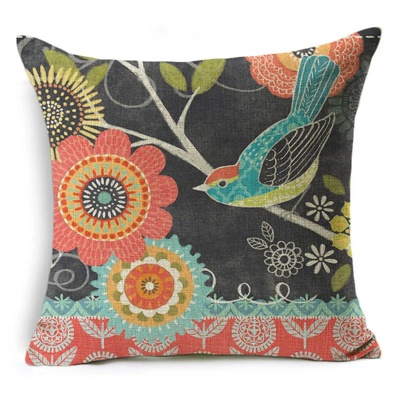 Monily чехол для подушки с мультяшным принтом Индийский Слон Ретро Птица цветком