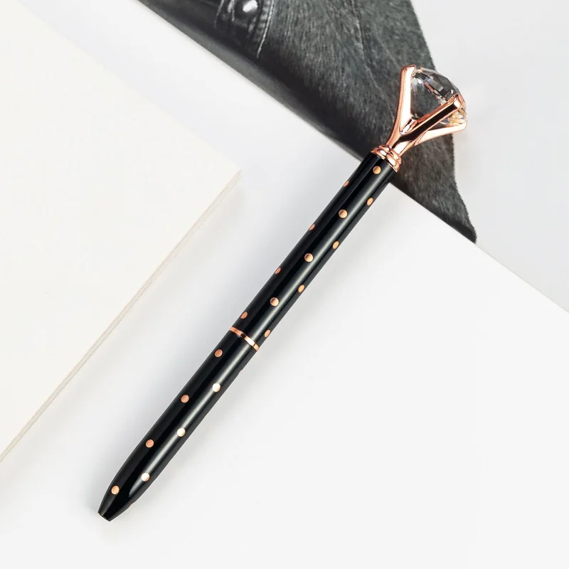 Black Rose Gold Dots Разноцветный Большой Хрустальный бриллиант металлическая шариковая ручка DIY бизнес милые канцелярские товары роскошный подарок роллер на заказ Шариковая ручка для логотипа - Цвет: Black Rose Gold Dots