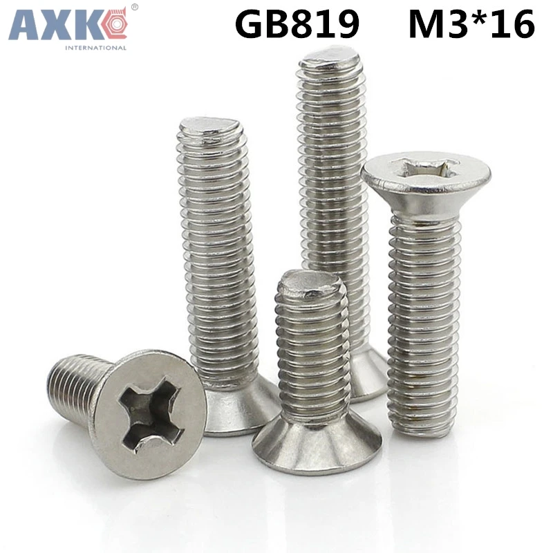 AXK 100 шт./лот GB819 M3x16 мм M3 * 16 304 Нержавеющая сталь плоской головкой крест с потайной