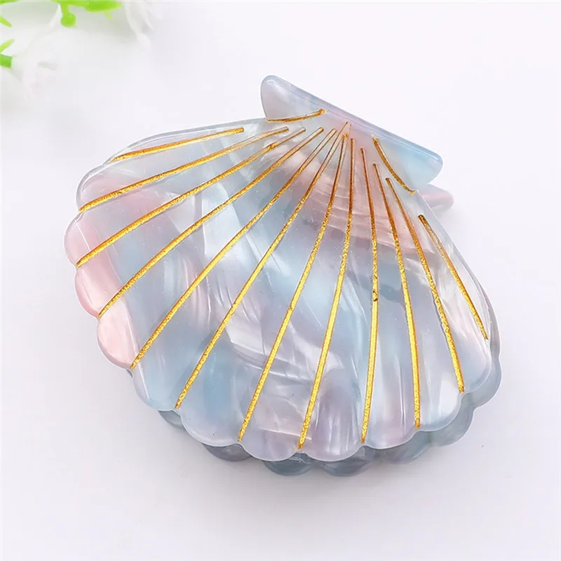 Pinksee New Trendy Elegant Sea Shell Hair Claws for Women Girls Creative Acetate Floral Print Clip Ponytail Hairpins | Украшения и