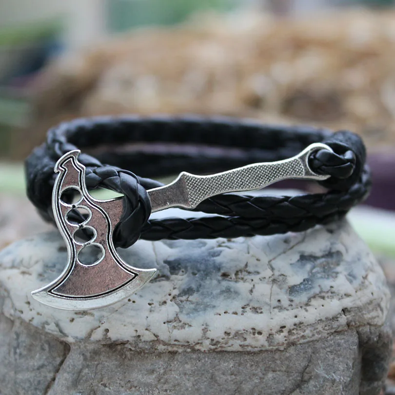 Punk Bracelets black Synthetic leather Bracelet Vintage Retro Viking Giant Axe For Men Women Christmas Gift | Украшения и