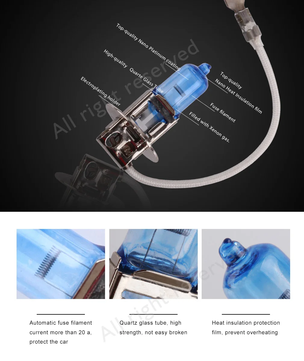 S&ampD H3 55W 12V Headlight Bulbs Halogen Xenon Filled Super Bright White - Car Fog Light Driving Lamp DRL Day Running Source | Автомобили