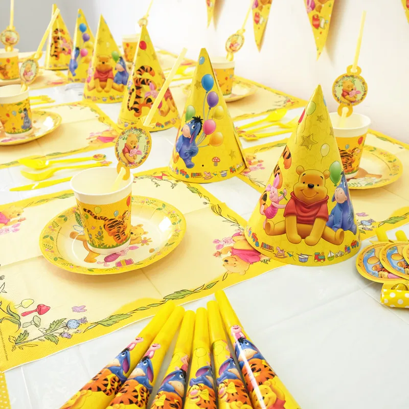 105pcs Disney Winnie the Pooh Theme Kids Baby shower Gender Reveal Birthday Party Decoration Party Supplies Kids Favor