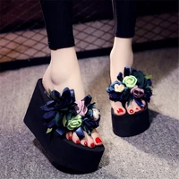 flower slides women flip flop shoes woman fashion 1186cm high quality wedge slippers designers 2022 sexy high heels mules buty