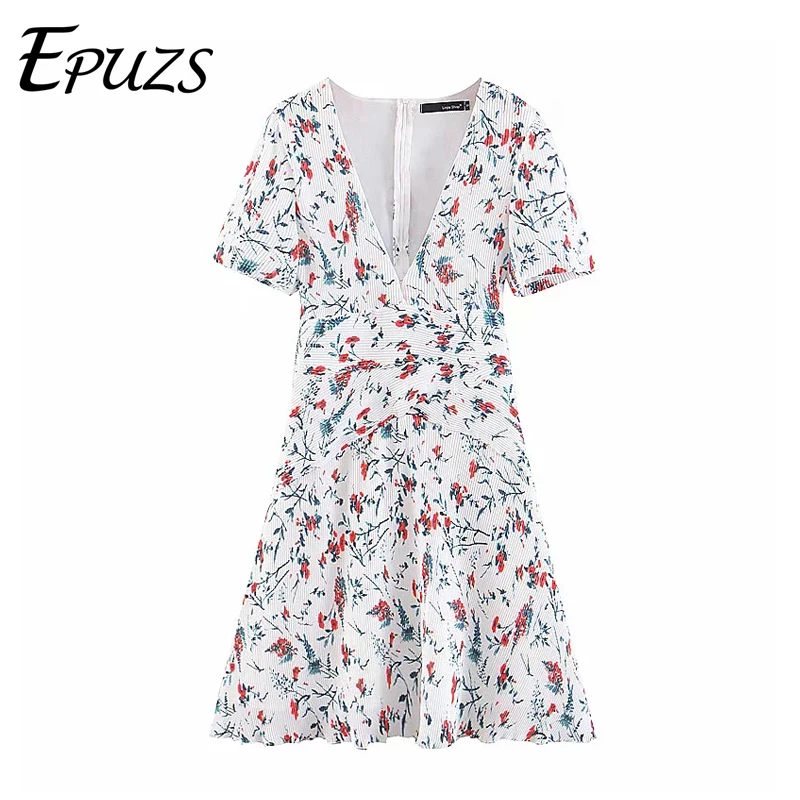 Женское платье с цветочным принтом boho винтажное пляжное мини-платье глубоким