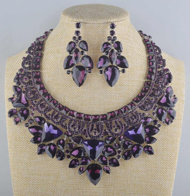 Свадебный комплект украшений великолепный романтический Фиолетовый Стразы для