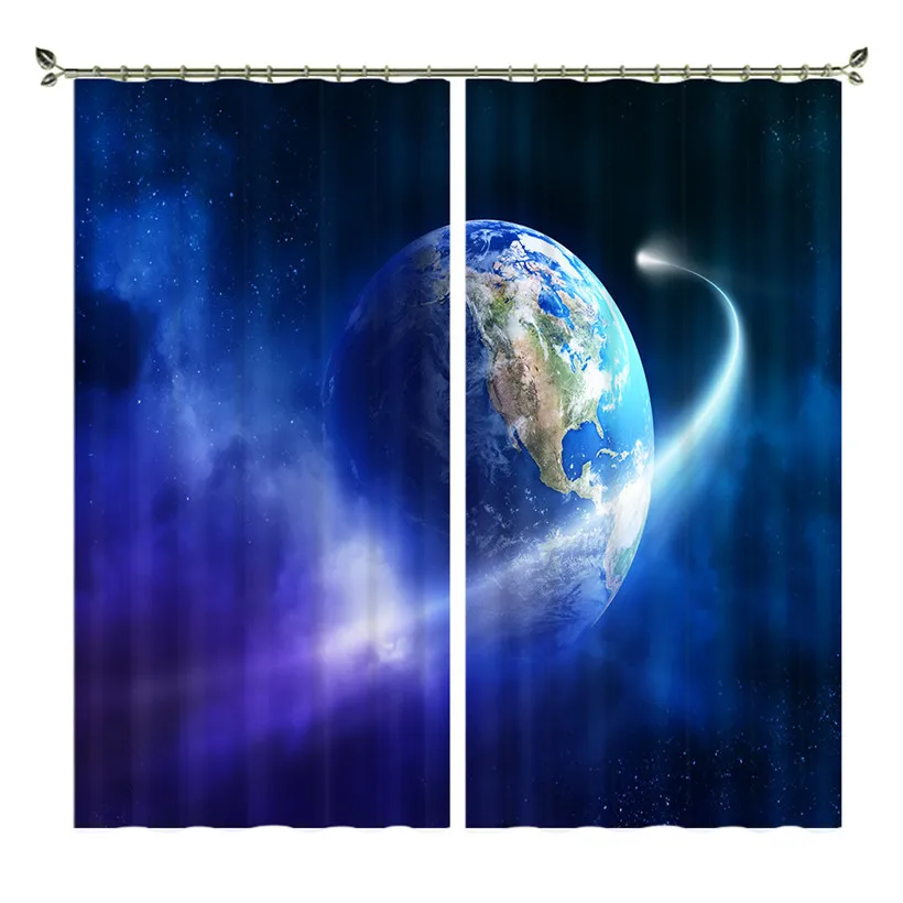 

Custom size Earth Curtains,Outer Space View Universe Blackout Insulation curtain Draps for Living Room Bedroom Hooks 2Panels