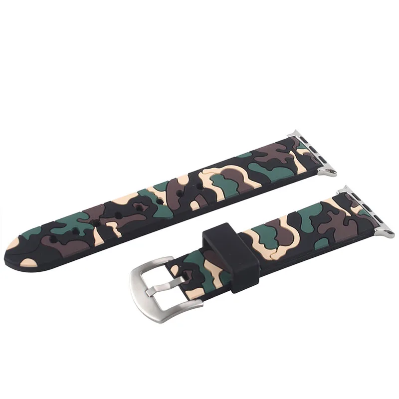 Black pink Силиконовый спортивный ремешок fohuas Camo 38 мм для Apple Watch, аксессуары для наручных часов, сменный Браслет 42 мм, серия 1, серия 2 - Цвет ремешка: Black pink
