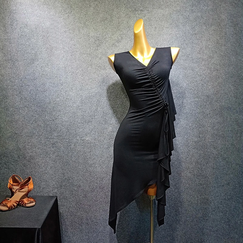 Женское платье для латиноамериканских танцев черное/серое без рукавов танца