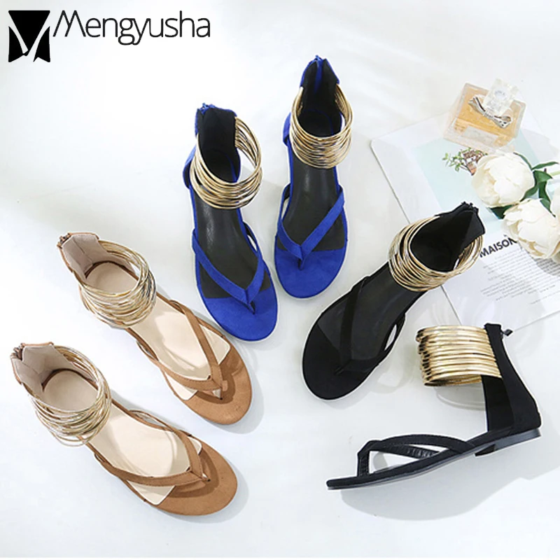 Популярные женские сандалии в римском стиле с ремешком на щиколотке клипсы