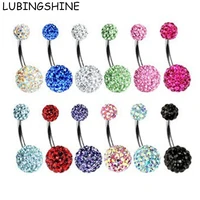 2018 trendy crystal double disco ball ferido belly bar navel belly button ring belly ring piercing jewelry 10mm be398