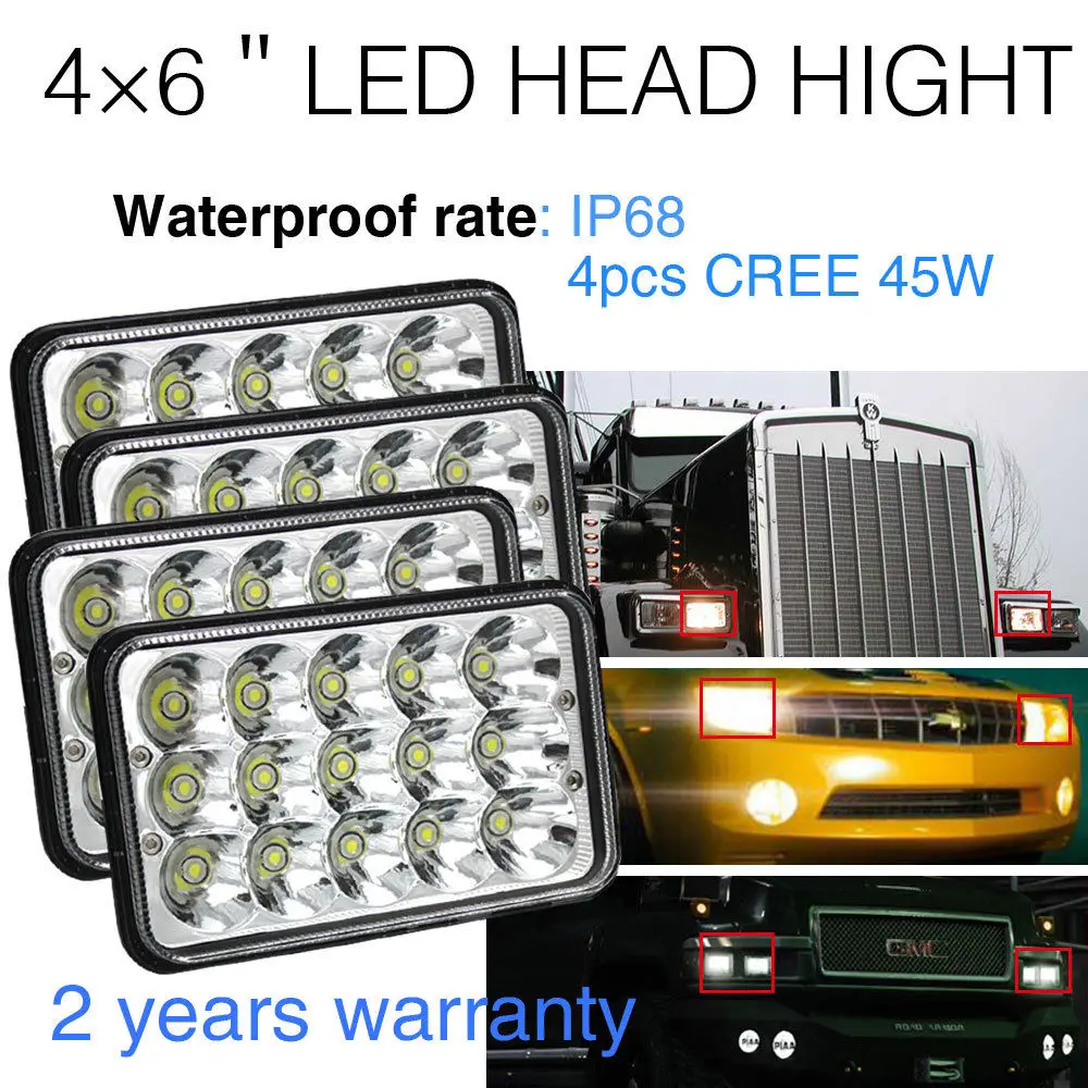 4 х морской светодиодный Луч 4x6 фары прямоугольный H4 разъем для H4651 H4652 H4656 H4666 H6545