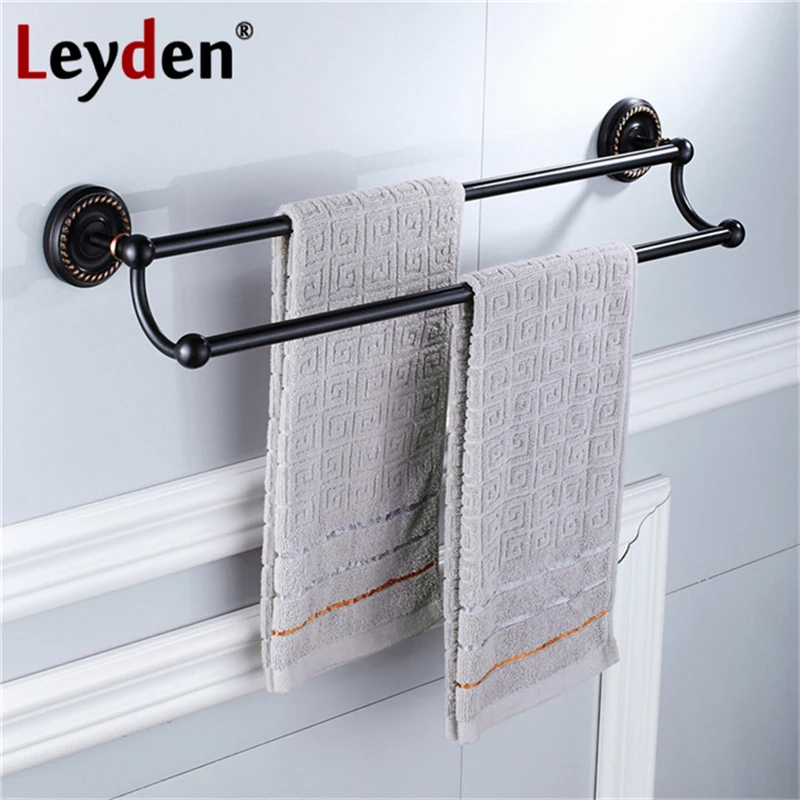 Высококачественная Античная латунная двойная вешалка для полотенец Leyden в туалет