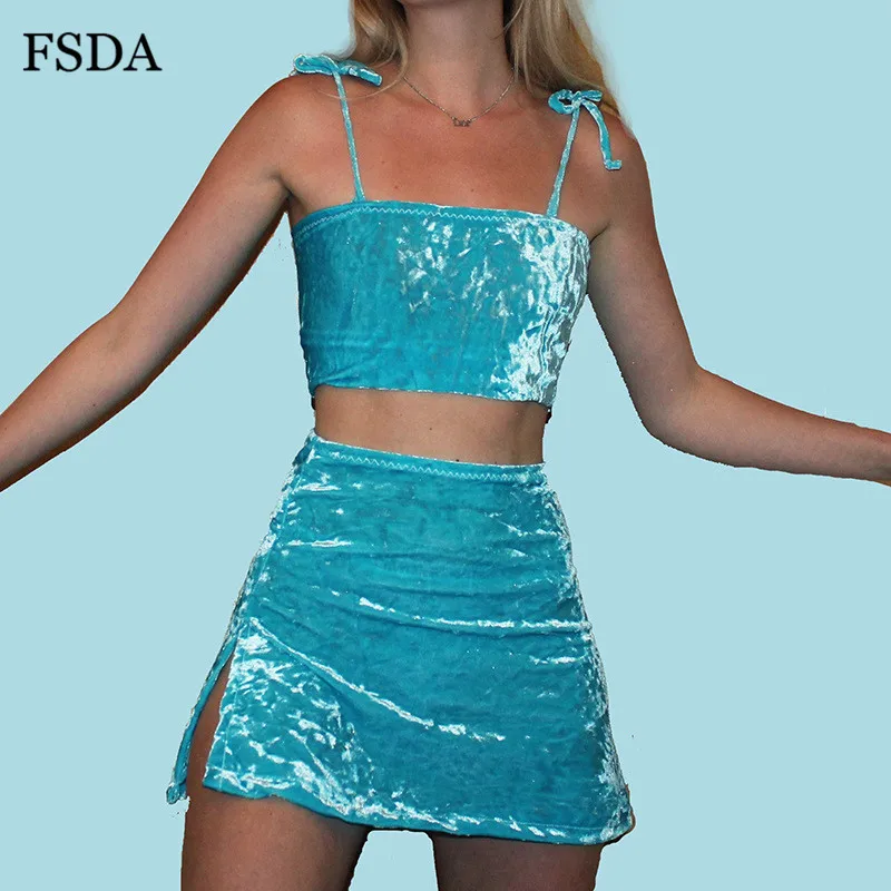 Женский неоновый комплект из двух предметов FSDA короткий топ на бретельках с