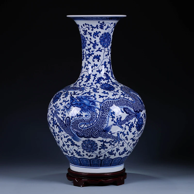 

Jingdezhen ceramic vase landing large new Chinese blue and white porcelain dragon vase Home Furnishing decoration room