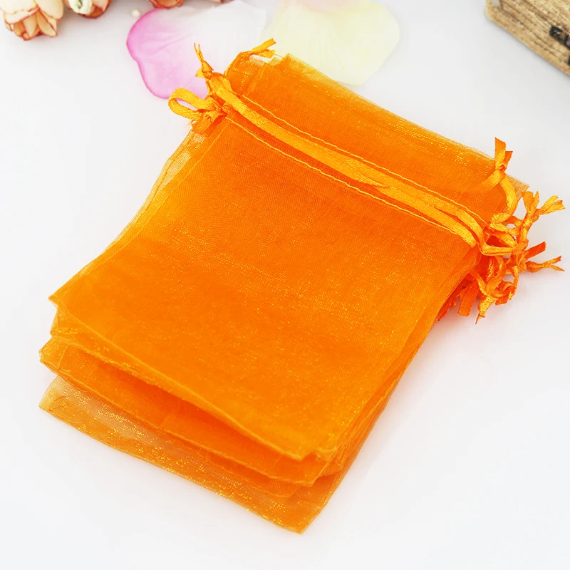 

100pcs/lot Orange Color Organza Bag 20x30cm Toys Jewelry Packaging Bags Large Wedding Organza Pouches Cute Drawstring Gift Bag