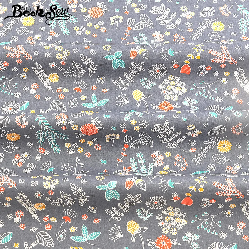Booksew Gray100 % хлопок Telas Tecido Печатный цветочный лоскутный шитье материал твил DIY