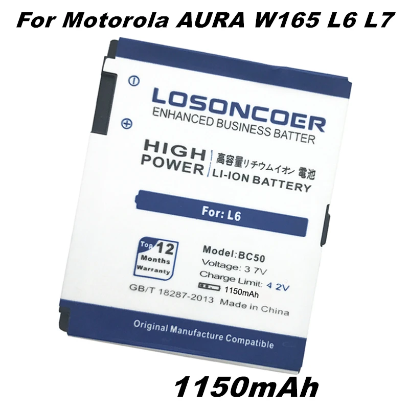 Аккумулятор LOSONCOER BC50 1150 мАч для Motorola L6 L6i L6g L7 L7C K1 K2 R1 Z3 E8 L2 Z1 RIZR MOTOROKR Z6|battery for|bc50 battery
