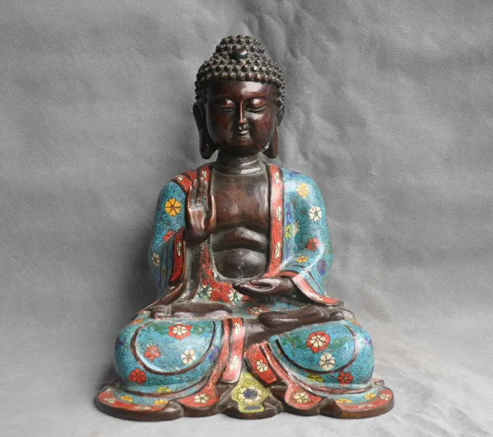 14 ''Китай Старый Тибет Бронзовый Изысканные Перегородчатой Буддизм Будда