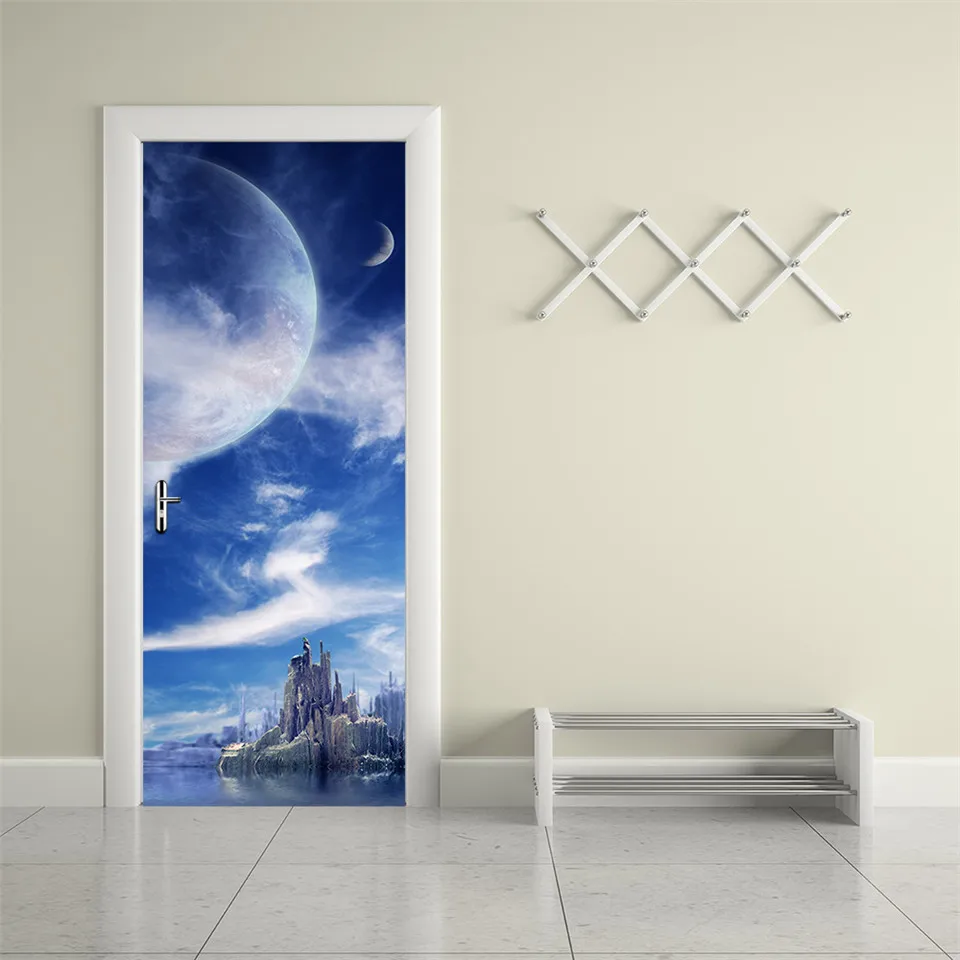 

3D Imitation Fantasy Planet Door Stickers For Bedroom Living Room Renew PVC Mural Paper Waterproof Self Adhesive Wallpaper