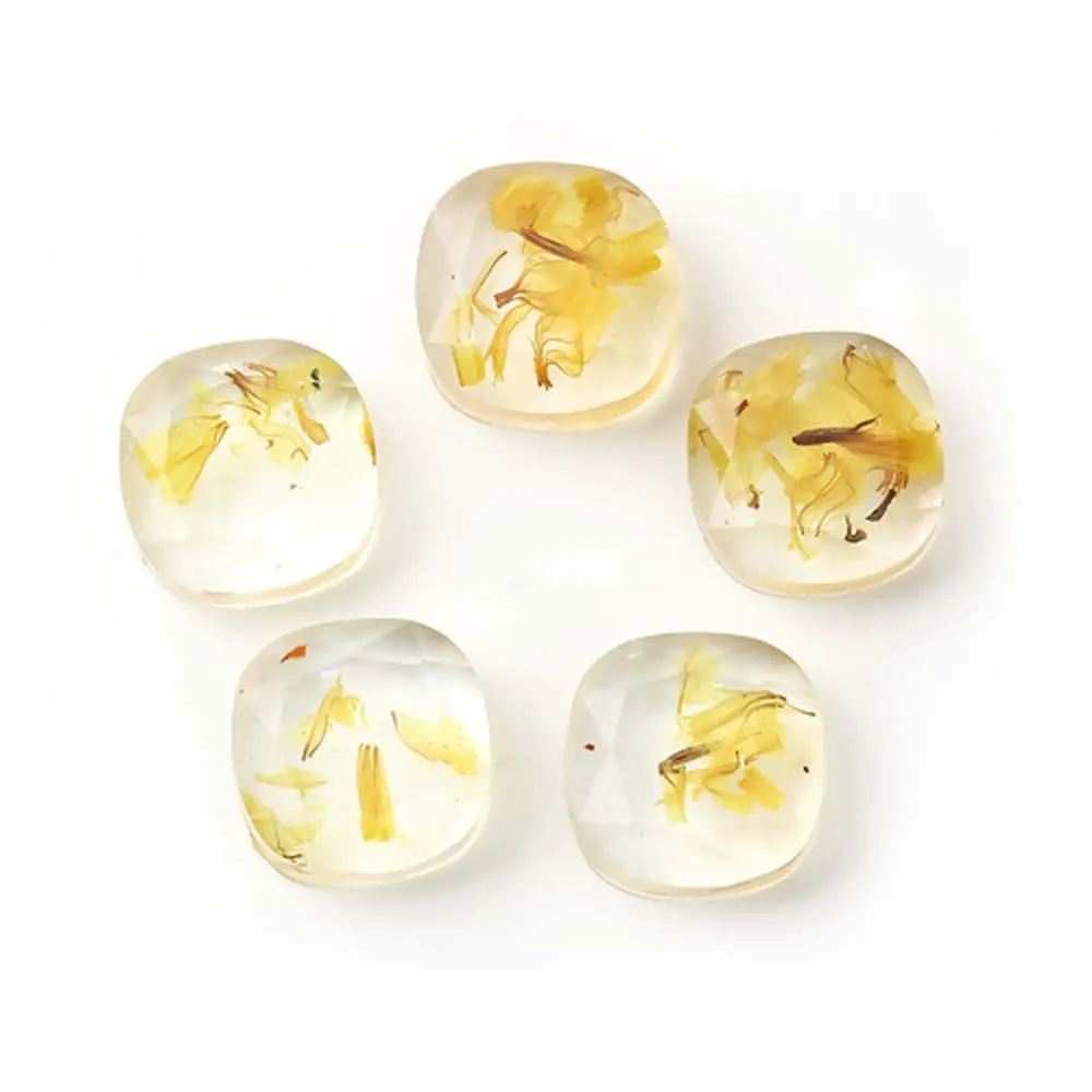5/10PCs Transparent Yellow Flower Multi-cut Square Resin Patch Cabochon Embellishment DIY Jewelry Findings Fit Base Settings | Украшения и