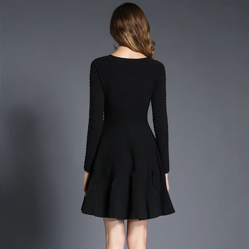 

Top Quality Women Dress 2018 Autumn Winter Knitted Dress Ladies O-Neck Large Swing Dress Casual Long Sweater Dress Sweet Lolita