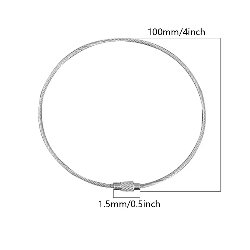 1.5x100mm 10 шт. брелок для ключей с винтовым зажимом, проволока из нержавеющей стали, держатель для ключей, брелок для ключей, кольца, кабель для наружного туризма, брелки - Цвет: 1.5x100mm