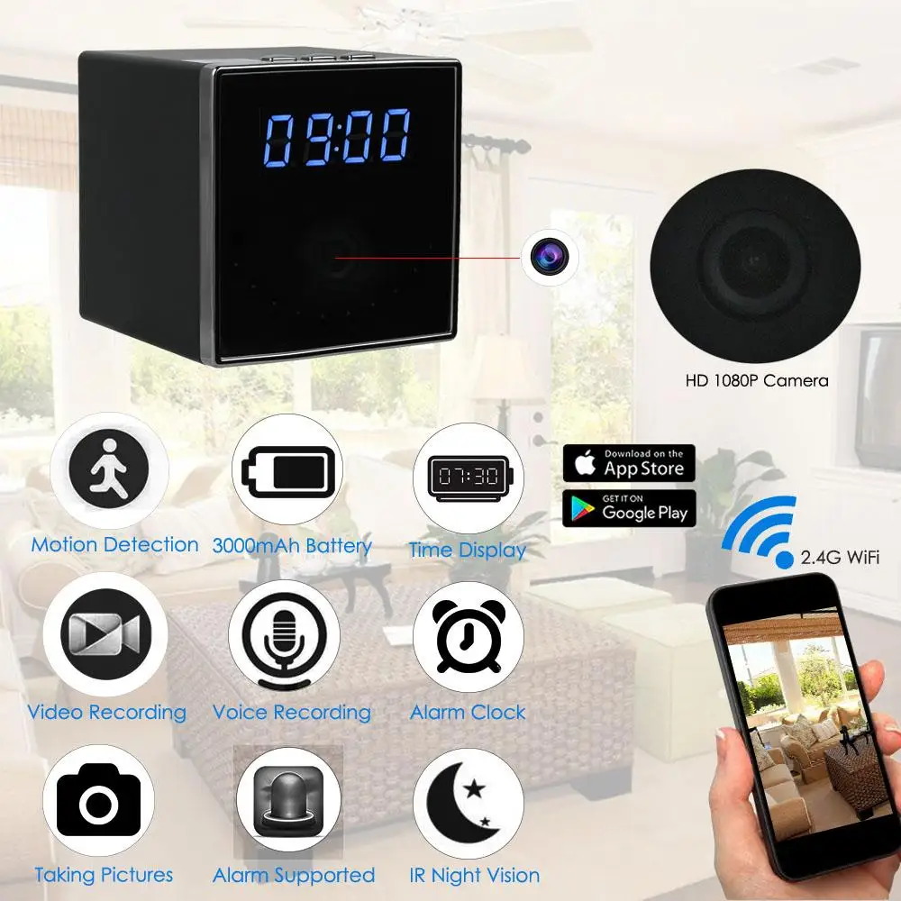 Умные часы мини камера Wi Fi 1080 P P2P веб удаленный монитор ИК детектор движения