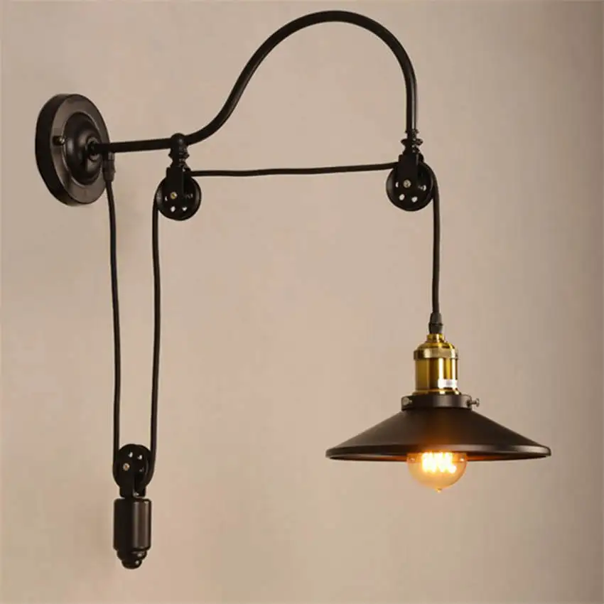 American Pulley lift industrial wall lamp for study bar retro bedroom vintage living room decoration light loft decor | Лампы и