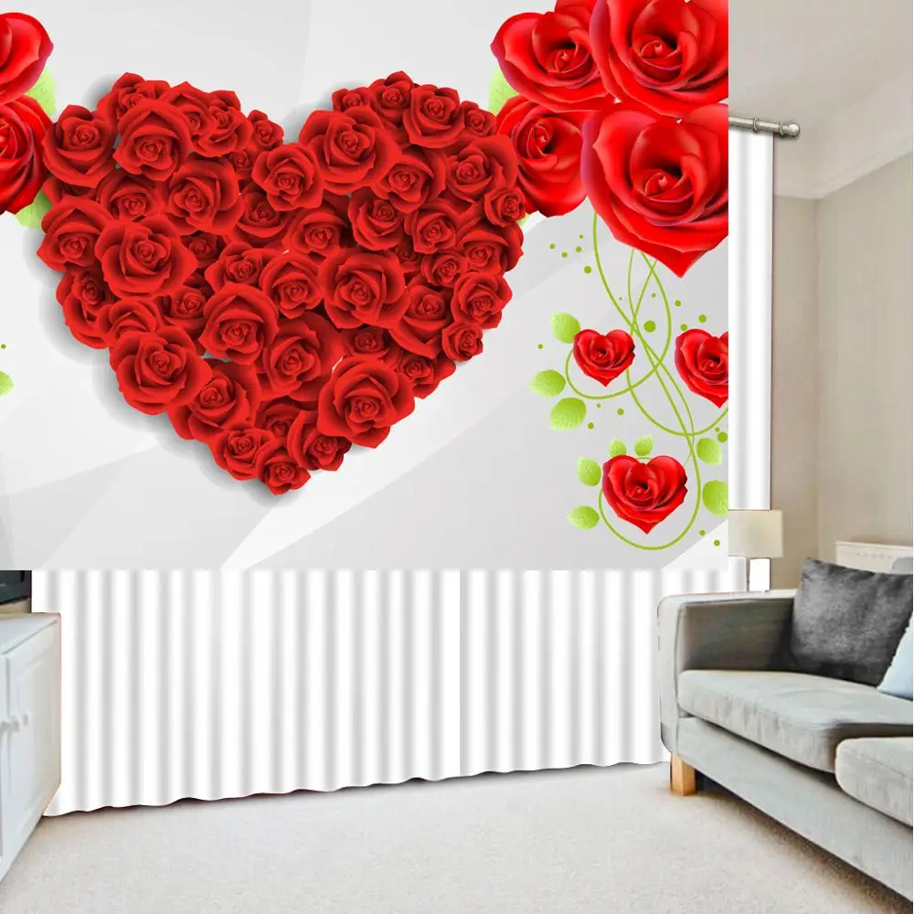 customize photo 3d curtains rose glass decoration wedding bedroom curtains Home decor