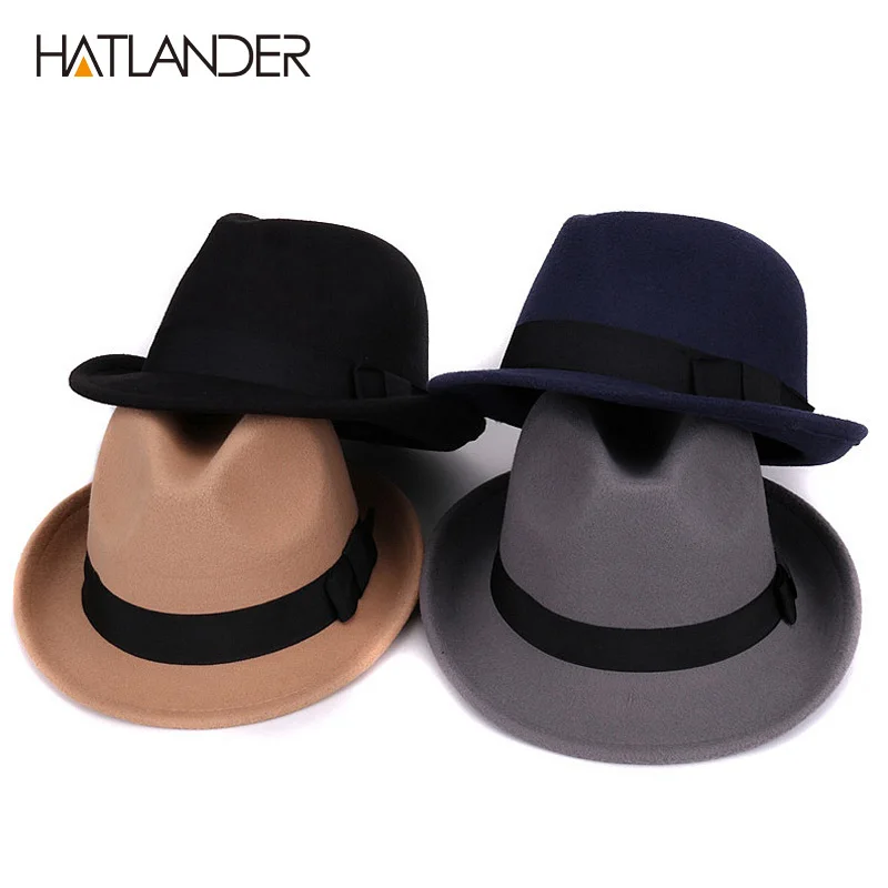 [HATLANDER]Solid boater artificial wool fedoras hat for women mens trilby Jazz caps gambler church bowler winter top hats | Аксессуары