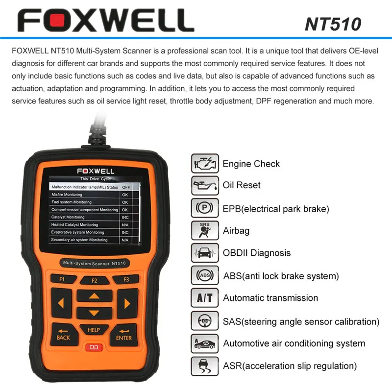 Foxwell NT510 Пригодный Для Jaguar/LandRover Полные Системы ABS SRS EPB Службы Масла Полный