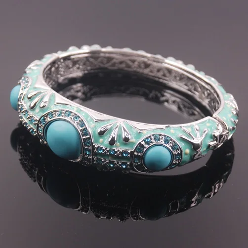 

Green Crystal Zircon Enamel 925 Sterling Silver Crystal Bracelet TE408