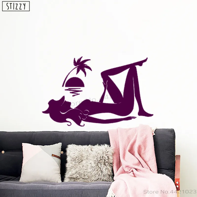 STIZZY Wall Decal Bathroom Paper Beach Holiday Vinyl Stickers Woman Relax Design Home Decor Interior Waterproof C450 | Дом и сад