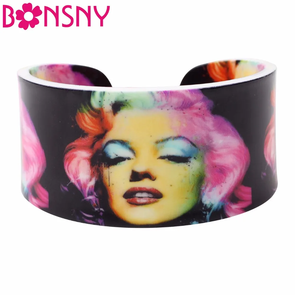 Яркий акриловый широкий сексуальный браслет Bonsny Мэрилин Монро Новинка Фигурка