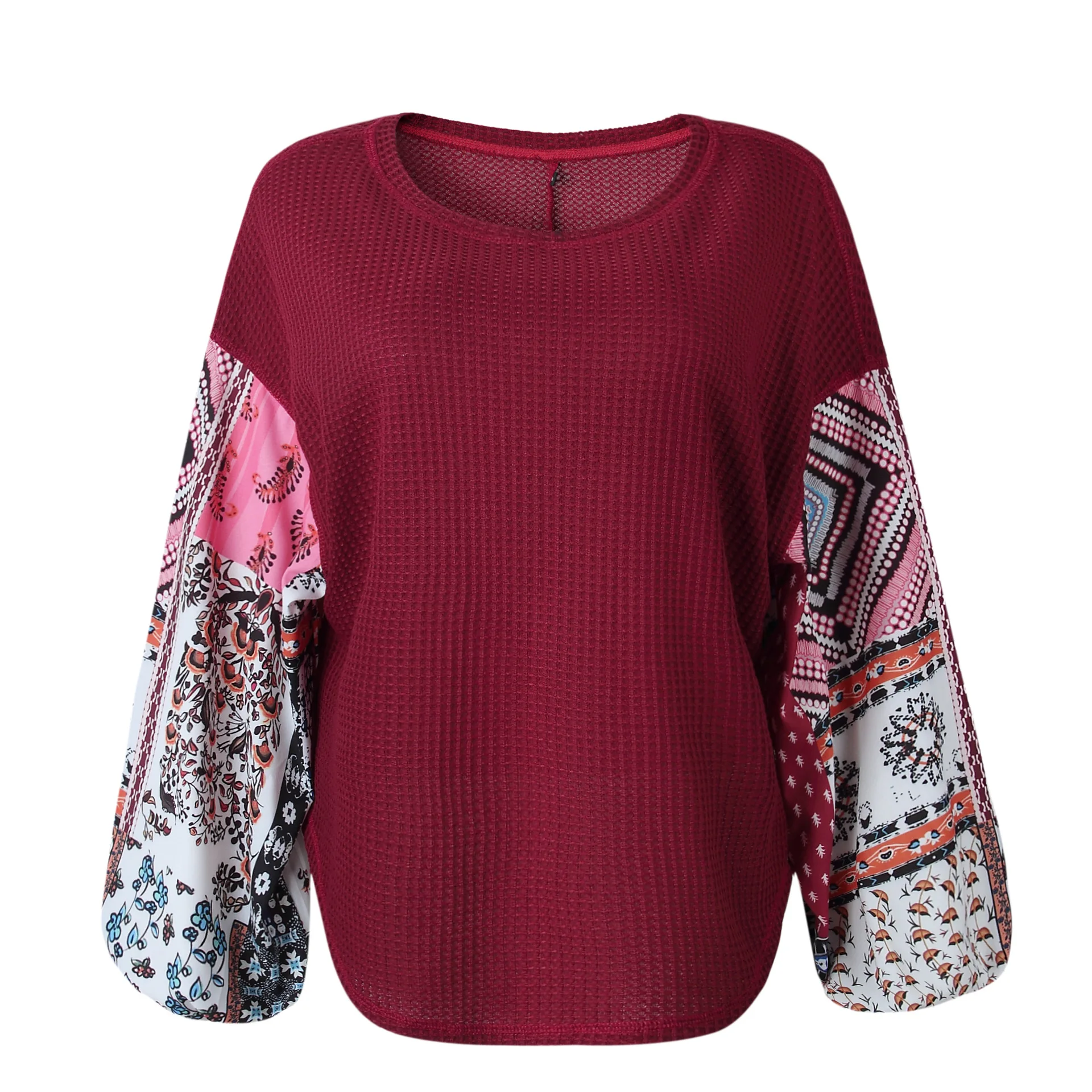 Women Autumn Winter Knitting Pullovers Tops 2018 Patchwork Print Long Sleeve O Neck Casual Fashion Loose Lady Street Sweater | Женская