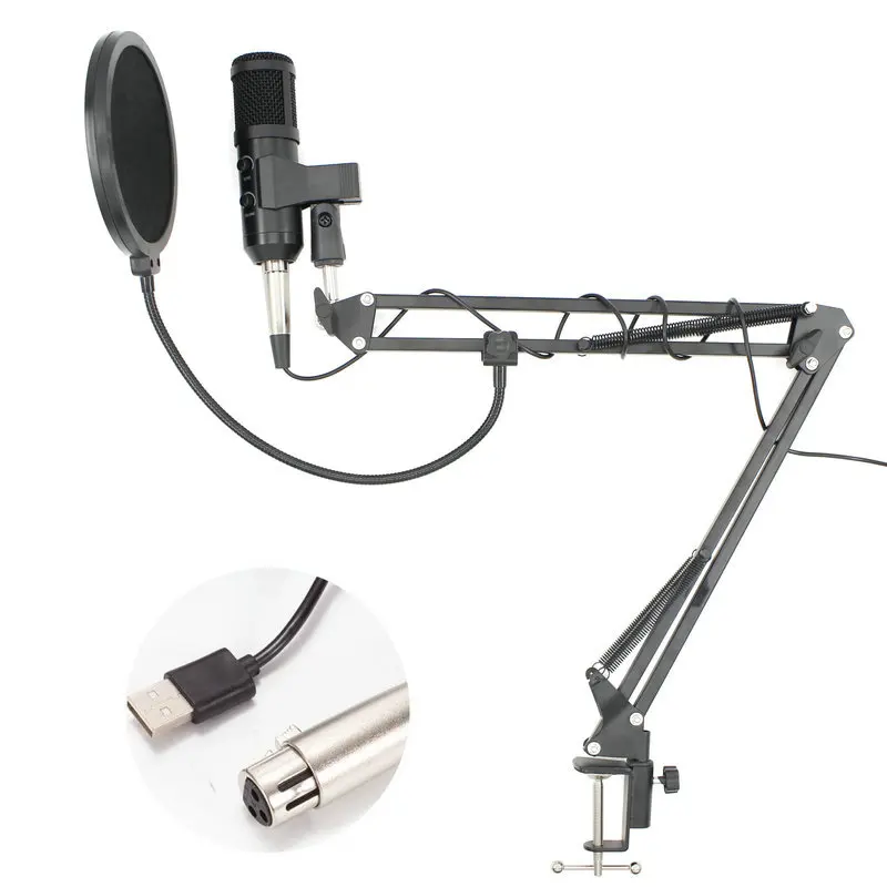 

BM 900 Condenser USB Studio Microphone With Stand Tripod Pop Filter Mic For Computer Karaoke PC Adjustable volume BM 800