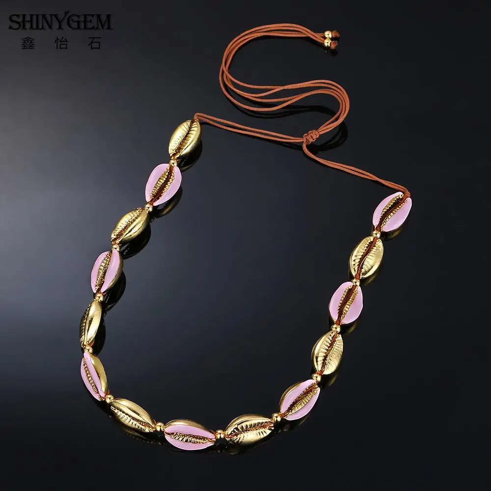 ShinyGem регулируемое Золотистое Ожерелье из ракушек ручной работы богемное