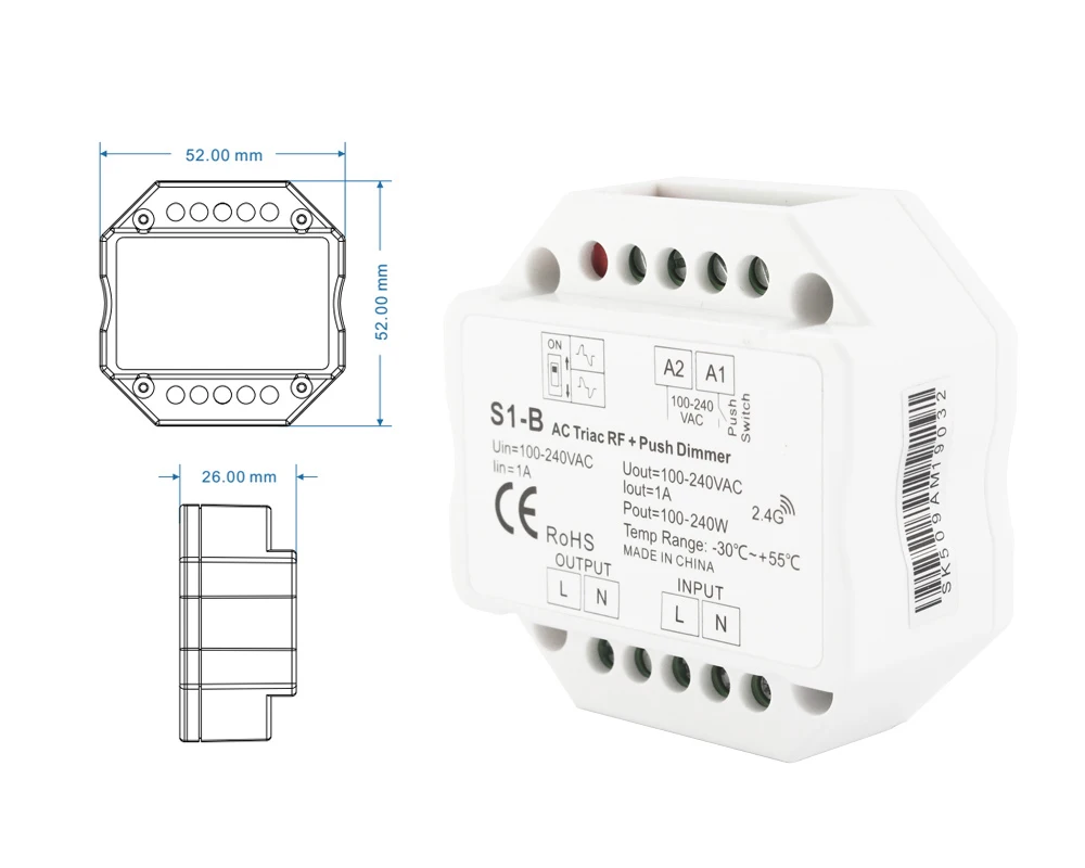 Светодиодный диммер 220 V 230 V 110 V AC Triac RF беспроводной 2,4G дистанционный кнопочный переключатель с регулировкой яркости контроллер для одного цвета светодиодный ламповый светильник