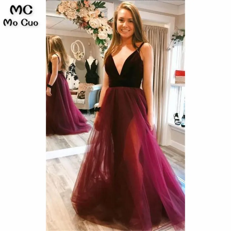 

2019 Grape Backless Prom Dress Long Deep V Neck 8th Graduation Dress Custom-made School Dance Dress Prom Dresses for women