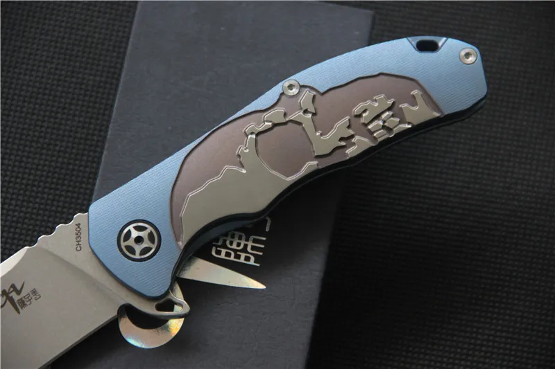 CH3504 Flipper folding knife S35VN blade ball bearing TC4 titanium Skull pattern handle hunting camping fruit Knives EDC tools |