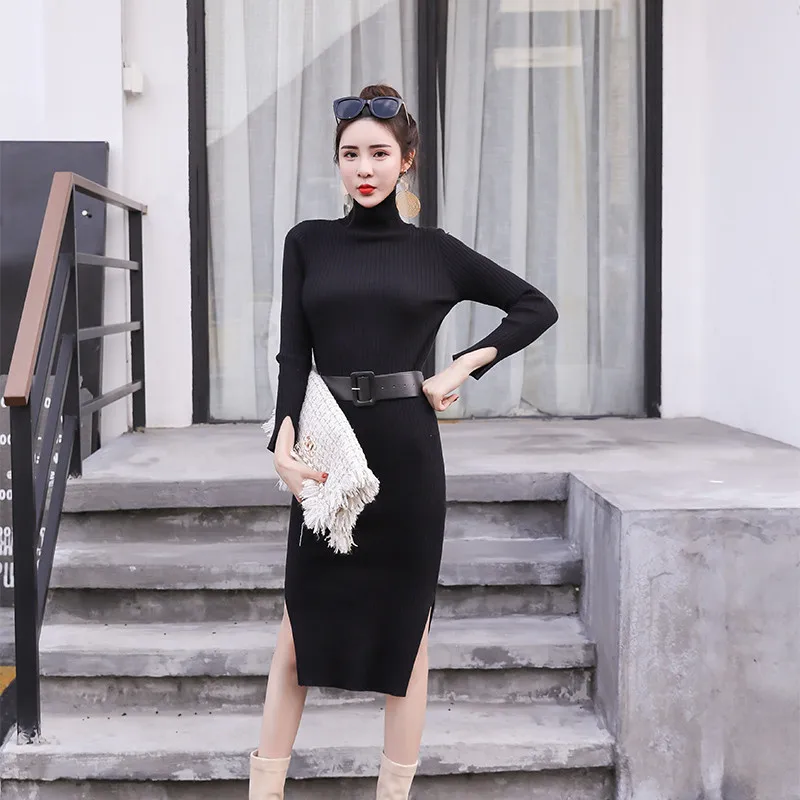 Вязаное платье женское 2018 Зима Новые поступления модные с длинным рукавом